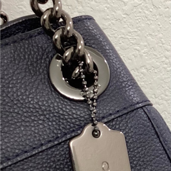 Coach Edie Dark Blue Leather Shoulder Bag - Picture 4 of 8